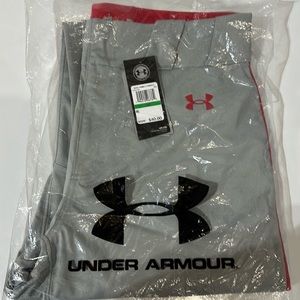 Men’s large Under Armour baseball pants gray red stripe heat gear relaxed fit